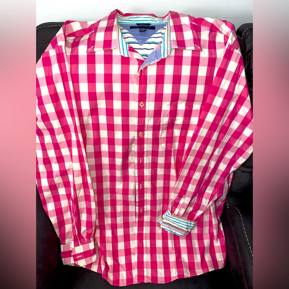 Men’s Big and Tall Tommy Hilfiger Checkered Pink/white Shirt